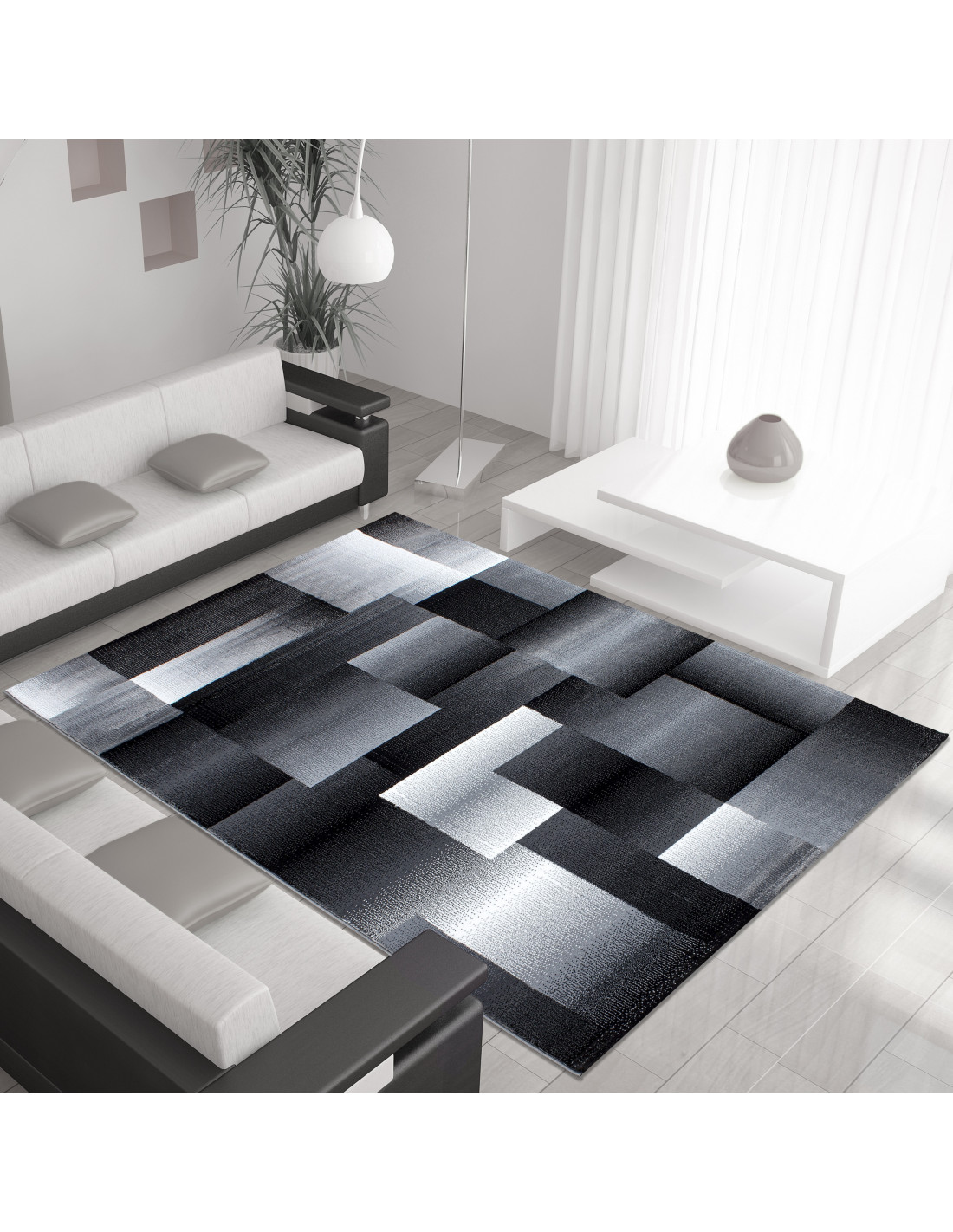 Modern designer living room rug Miami 6560 black