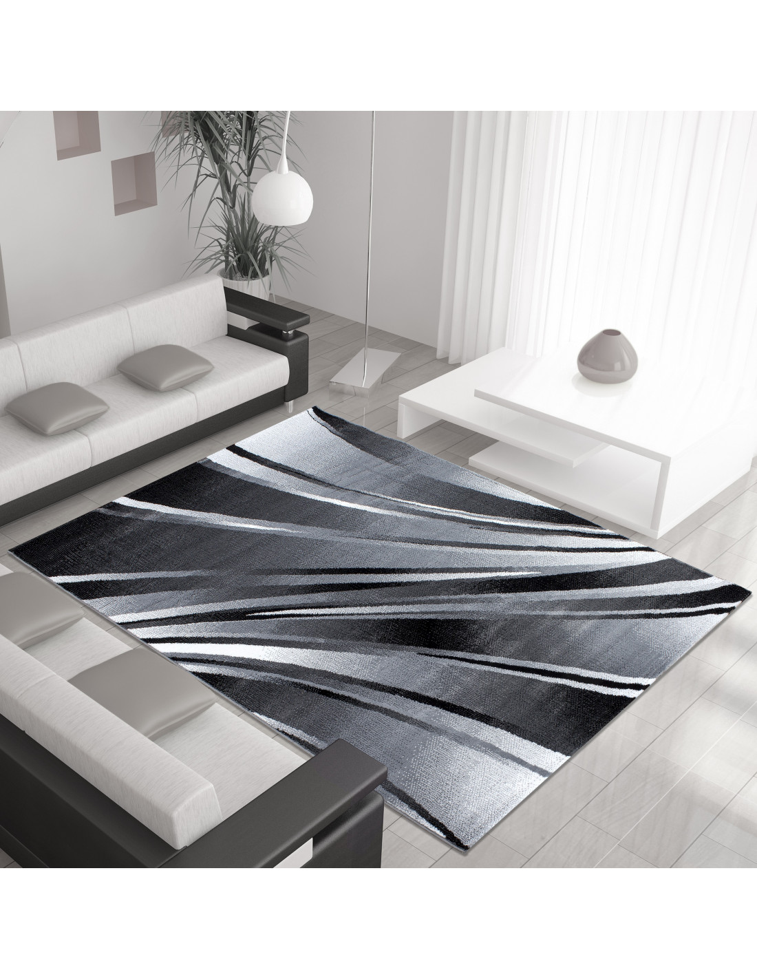 Moderner Designer Wohnzimmer Teppich Parma 9210 Schwarz