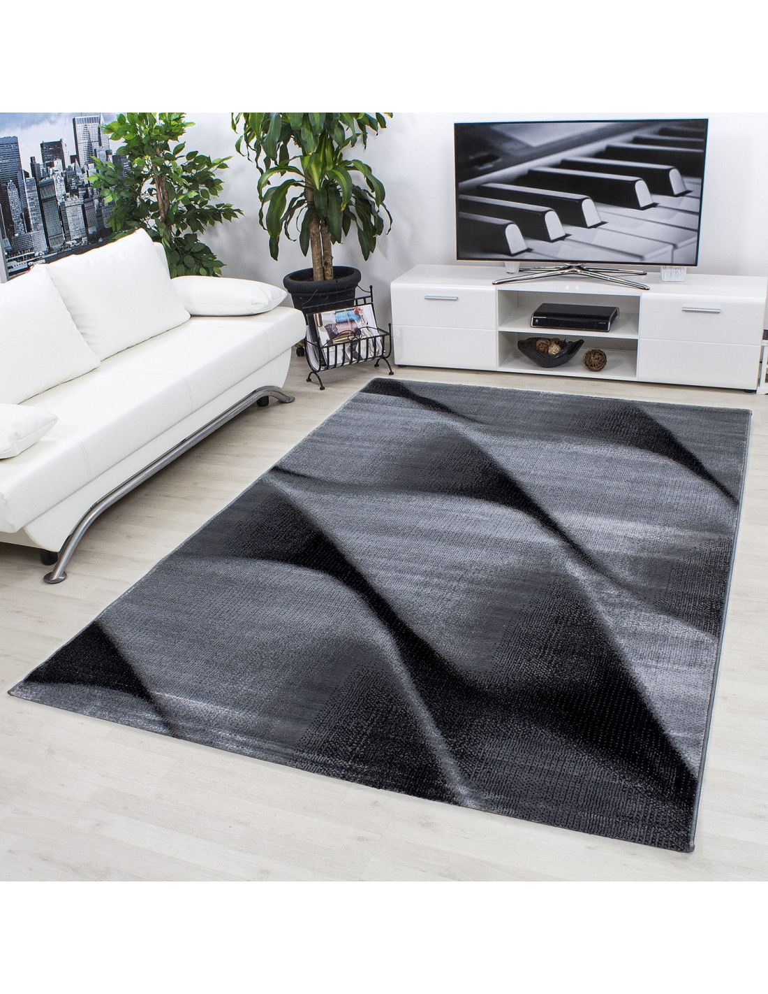 Moderner Designer Wohnzimmer Teppich Parma 9240 Schwarz