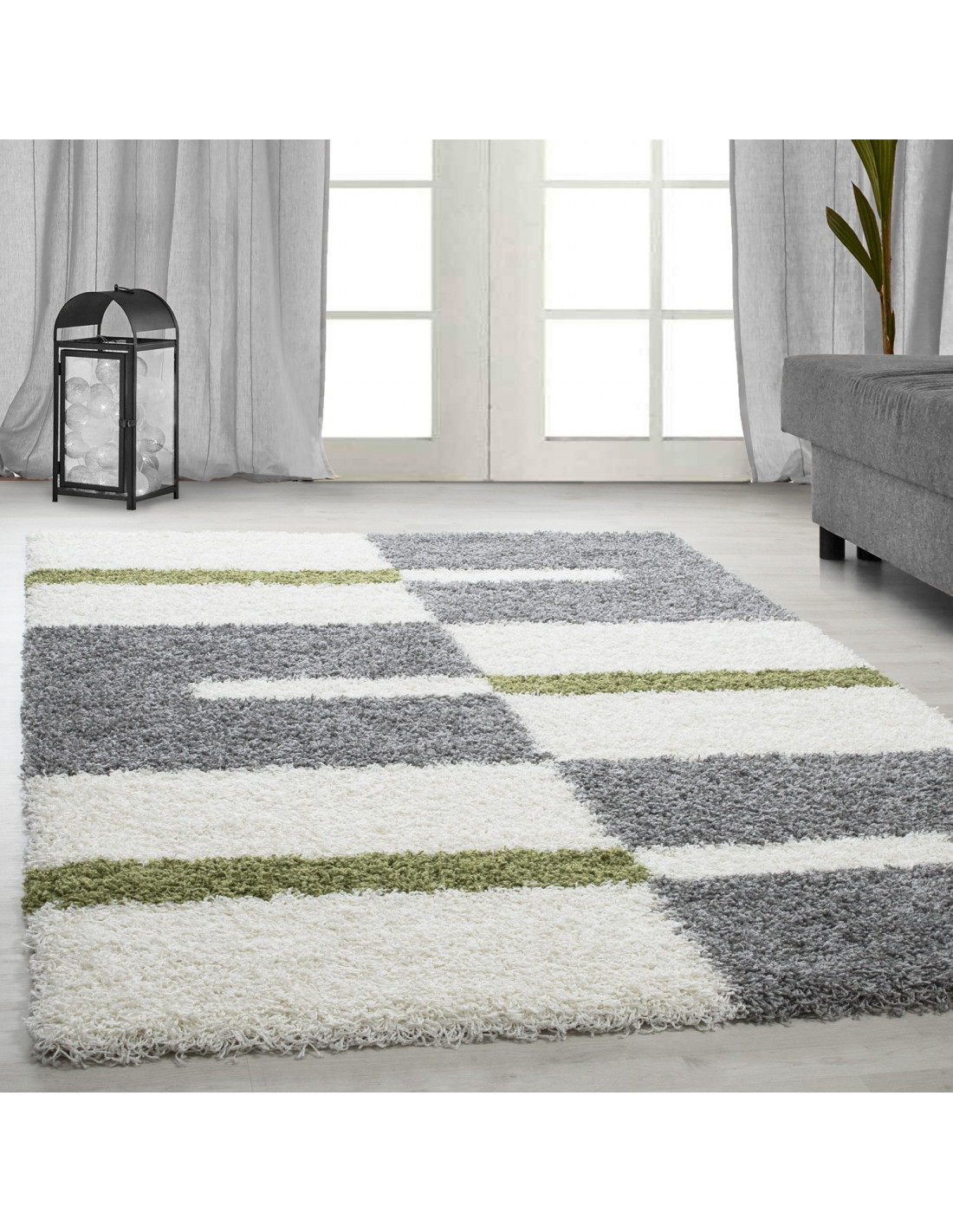 Shaggy carpet, pile height 3cm, gray-white-green