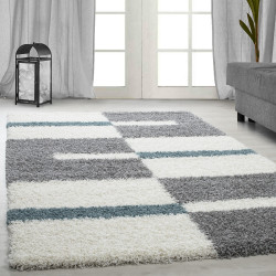 Shaggy carpet, pile height 3cm, gray-white-turquoise
