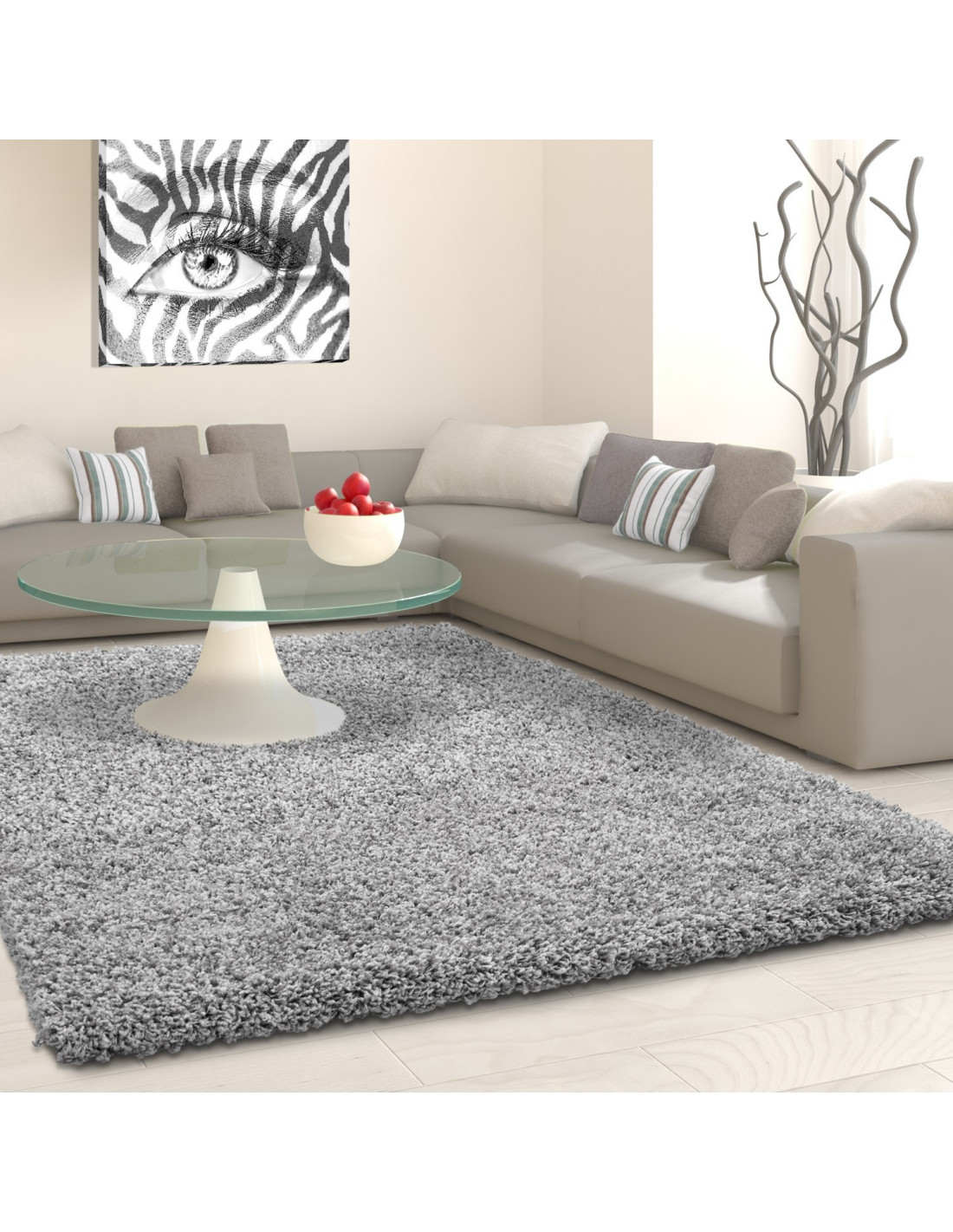 Hoogpolig tapijt, hoogpolig, hoogpolig, woonkamer, poolhoogte 3 cm, effen lichtgrijs