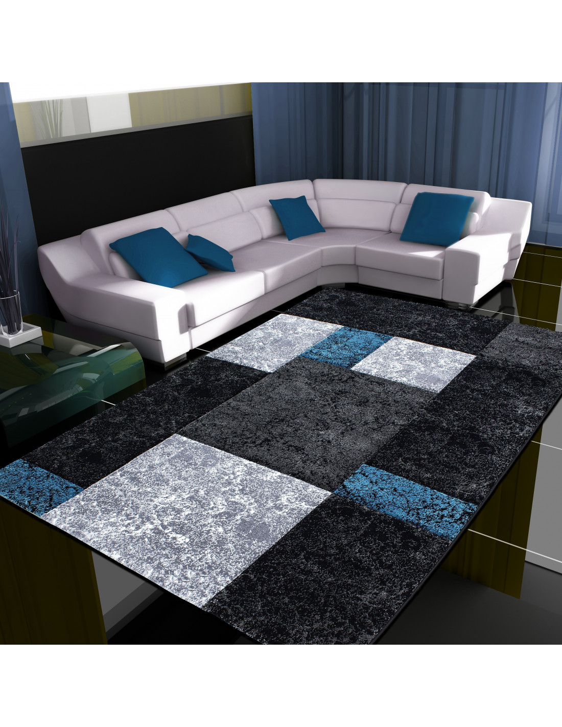 Modern designer contour cut 3D living room rug Hawaii 1330 turquoise