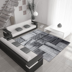 Tappeto da soggiorno moderno di design con motivo in legno PARMA 9260 nero-grigio